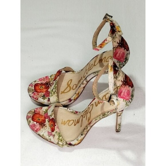 Sam Edelman Eleanor Floral Print Ankle Strap Heels Size 7 Women's Shoes - Picture 2 of 13